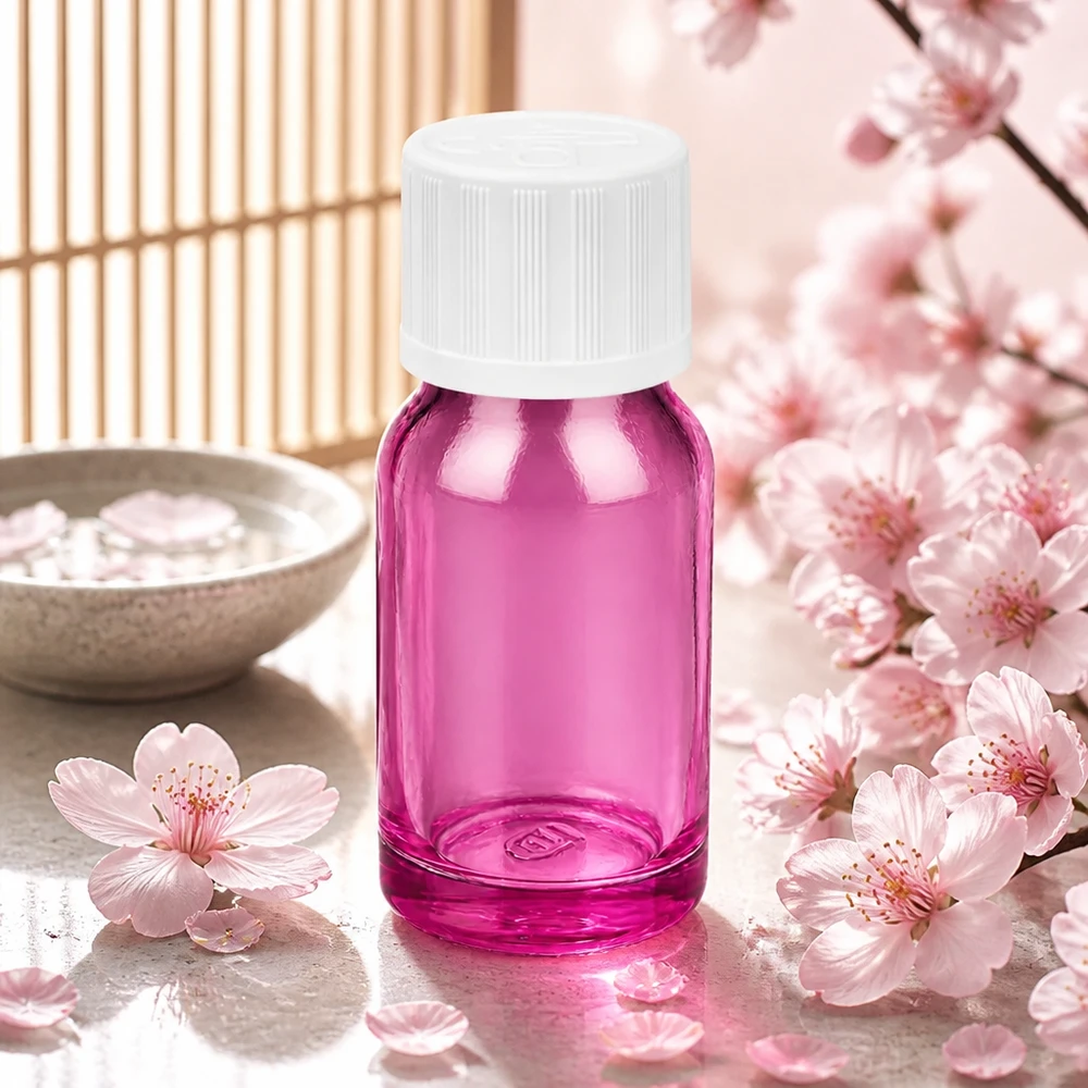 Frasco violeta transparente de 10 ml con tapón cuentagotas blanco para el cuidado natural de la piel