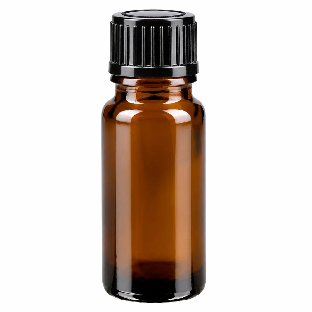 Frasco de farmacia de 10 ml de vidrio ámbar con tapón cuentagotas negro STD de 1 mm