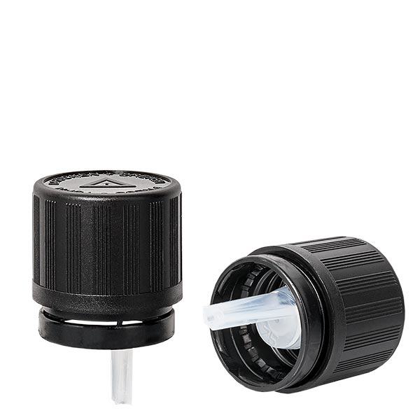 Tapón gotero 1mm superior negro 18mm cierre inviolable Cierre de seguridad para niños Símbolo de advertencia ciego Tapón gotero 1mm superior negro 18mm cierre inviolable Cierre de seguridad para niños Símbolo de advertencia ciego
