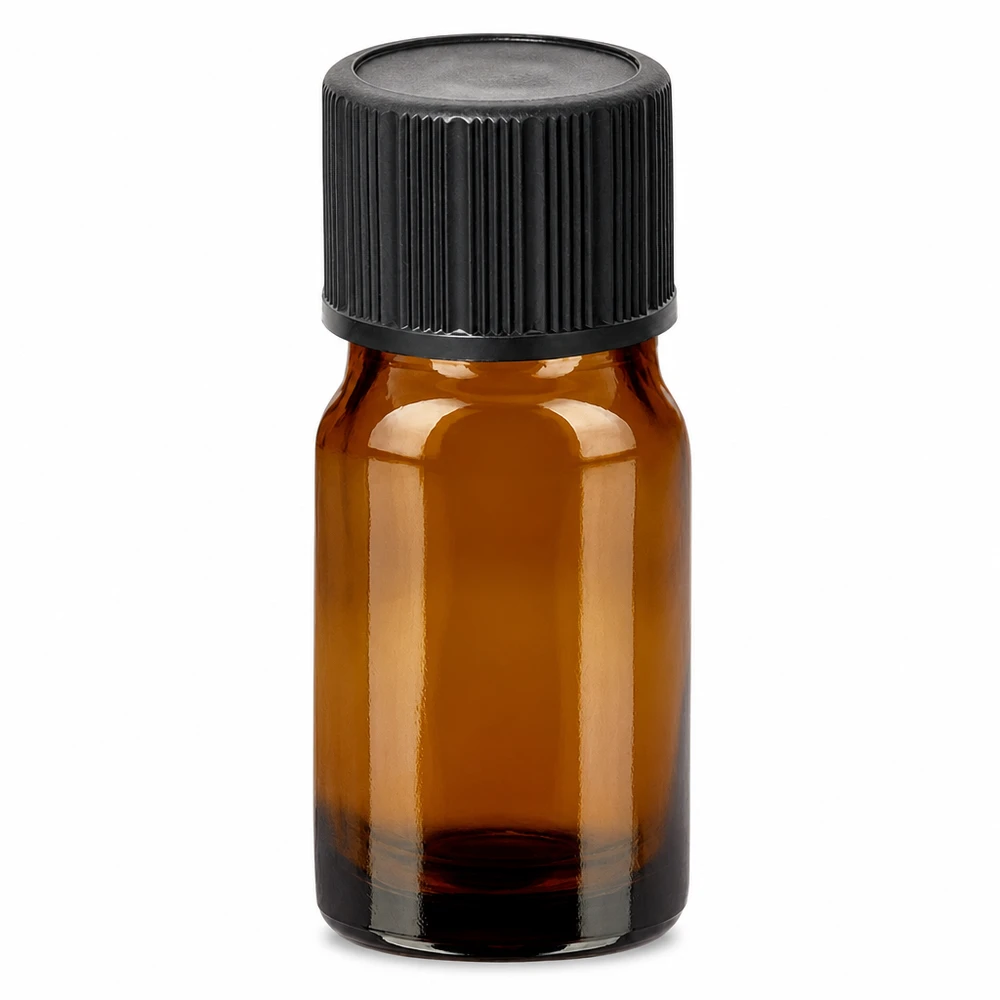 Frasco gotero marrón de 5 ml con tapón de rosca negro para una dosificación precisa