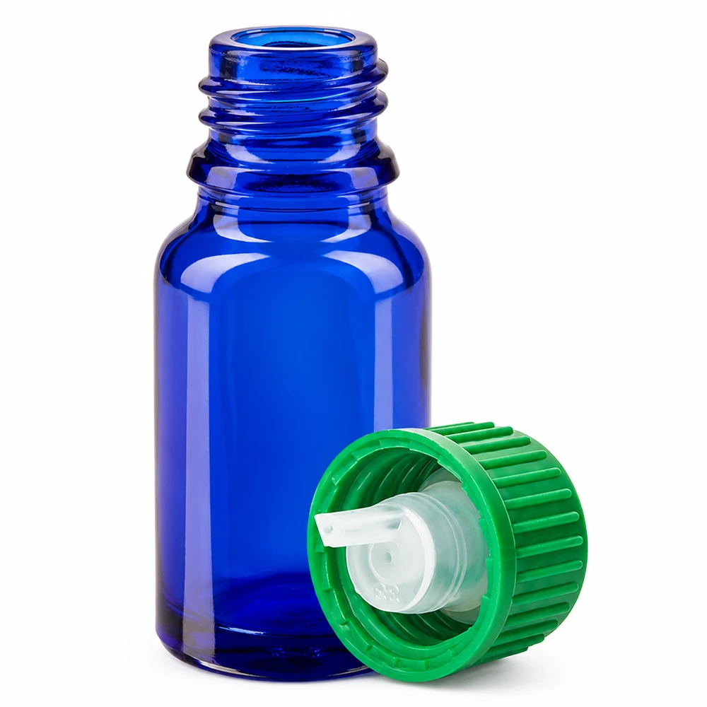 Frasco de vidrio azul de 10 ml con gotero de 0,8 mm para aceites esenciales y tinturas