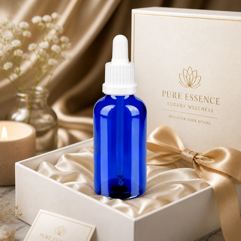 Frasco de pipeta de 50 ml OV BlueLine UT18/50 en lujoso embalaje de regalo con cinta dorada