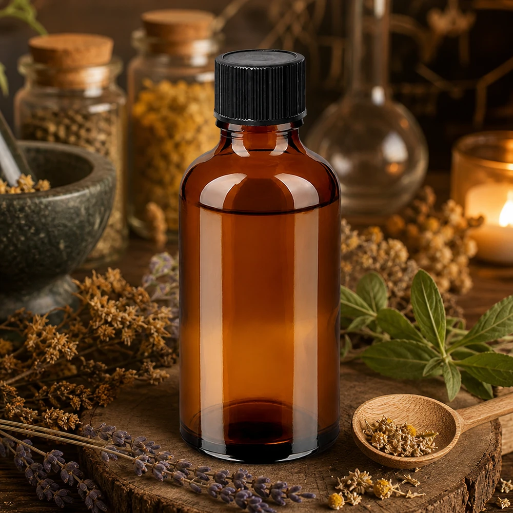 Frasco cuentagotas de 50 ml de alta calidad fabricado en vidrio ámbar con protección UV y abertura precisa de 1 mm