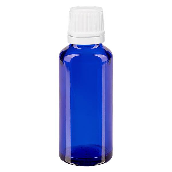 Botella de farmacia azul 30ml tapón cuentagotas 1.2mm blanco cierre inviolable Botella de farmacia azul 30ml tapón cuentagotas 1.2mm blanco cierre inviolable
