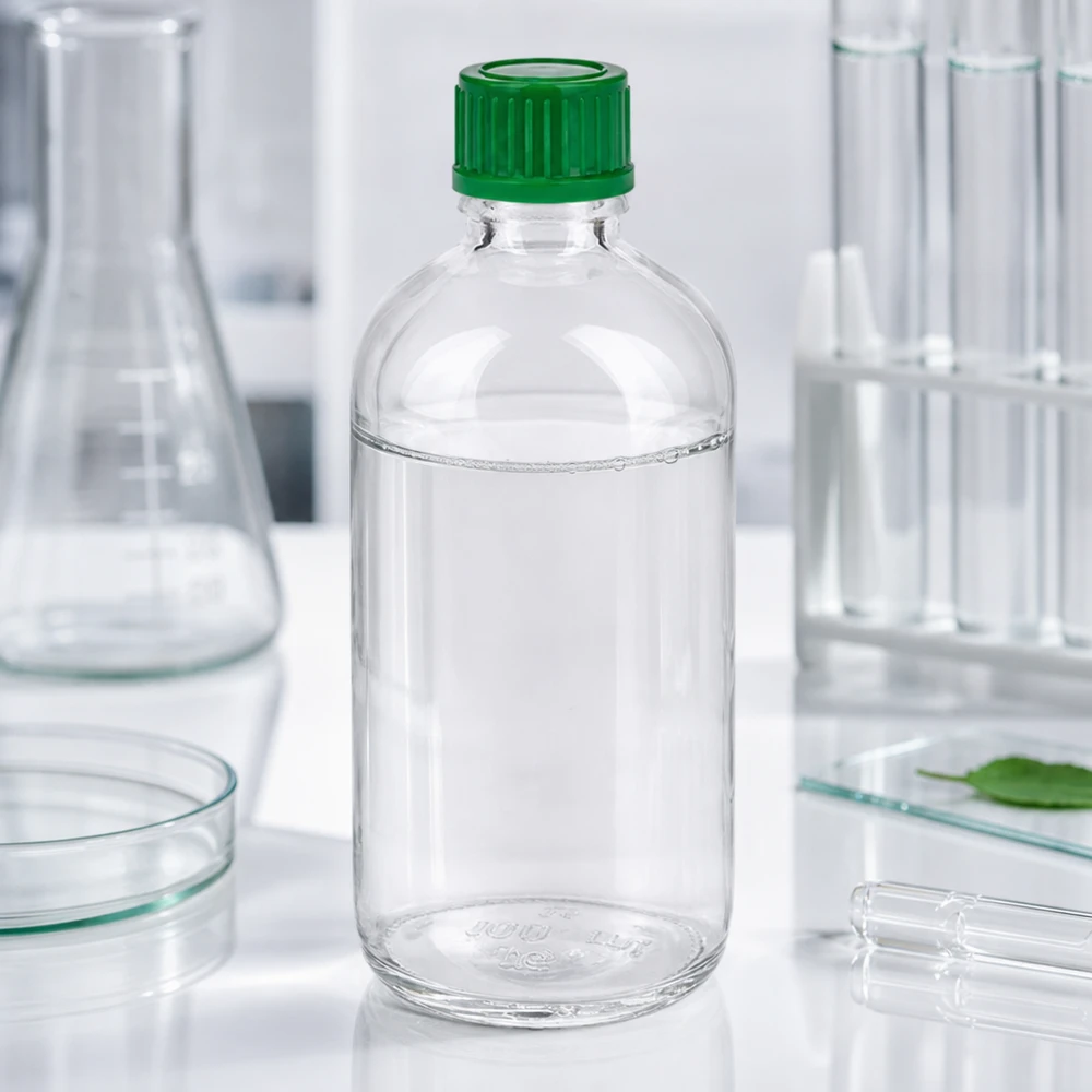 Frasco de laboratorio de borosilicato de 100 ml con tapón verde de 11 mm SV ClearLine UT18/100 para aplicaciones de laboratorio