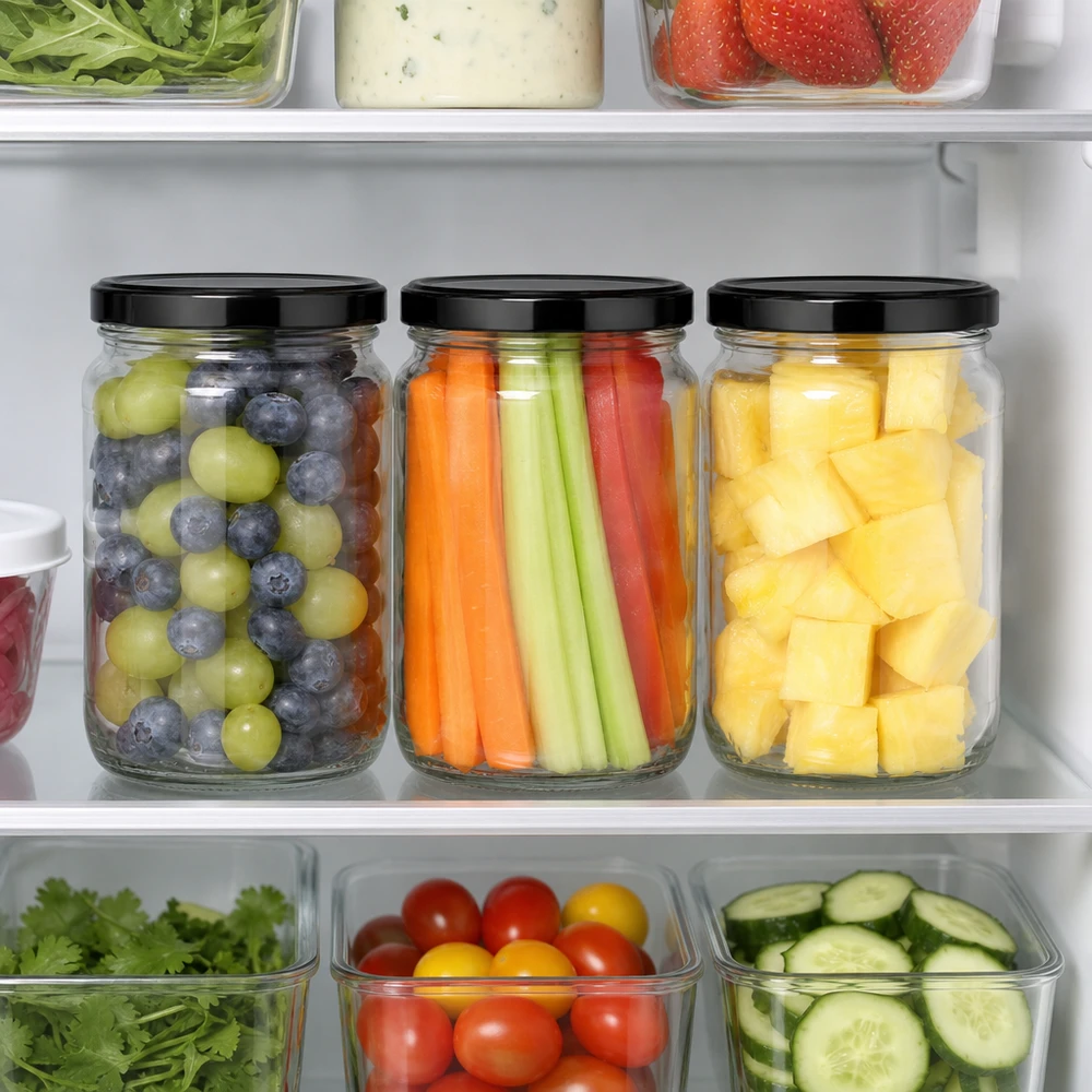 Organizador frigorífico 1700ml tarro redondo negro tapa BasicSeal frutas verduras comida preparada alimentos frescos