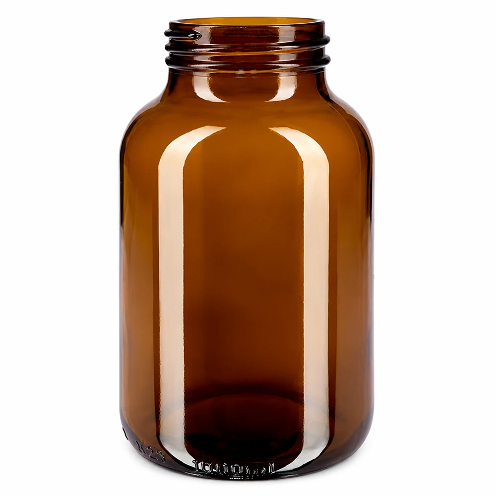 1000ml botella de vidrio ámbar de cuello ancho Bernsteinfarbene Glasflasche 1000ml mit breiter Öffnung für Pulver und Flüssigkeiten