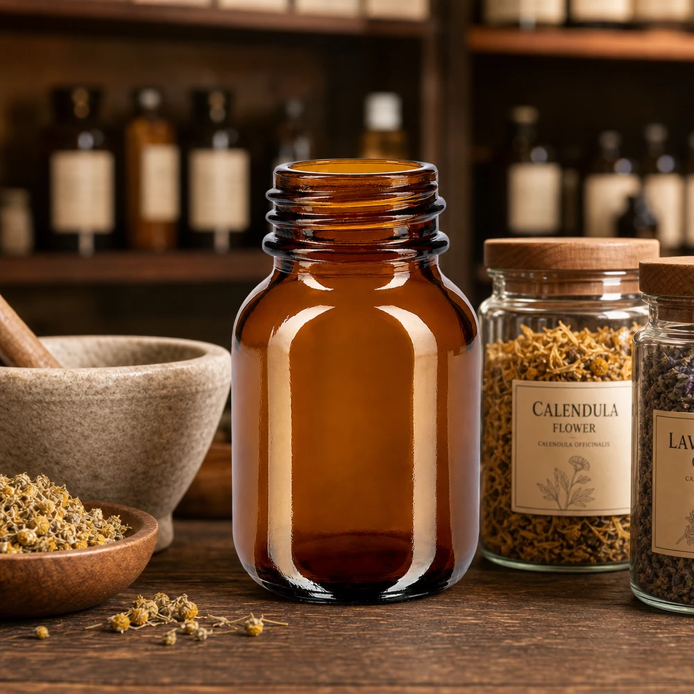 50ml botella de vidrio ámbar de cuello ancho Frasco compacto de 50 ml y cuello ancho de vidrio ámbar de alta calidad para farmacias y laboratorios