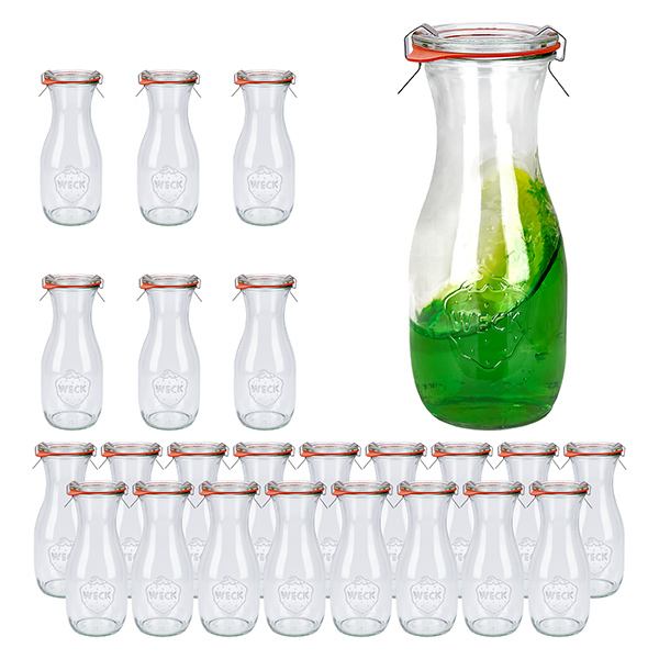 Set de 24 botes de zumo Weck de 530ml con 24 tapas de cristal Set de 24 botes de zumo Weck de 530ml con 24 tapas de cristal