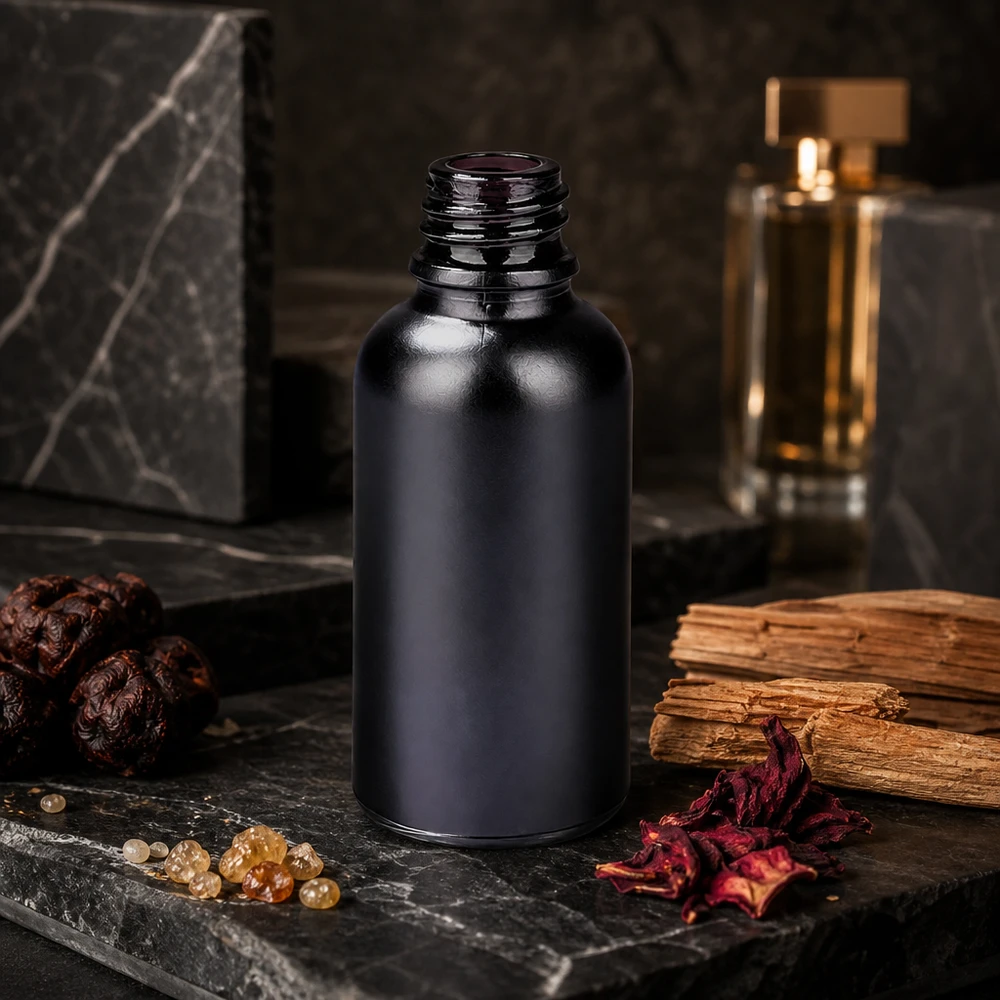 Elegante frasco boticario de 30 ml en negro mate con práctico sistema de cierre UNiTWIST UT18/30
