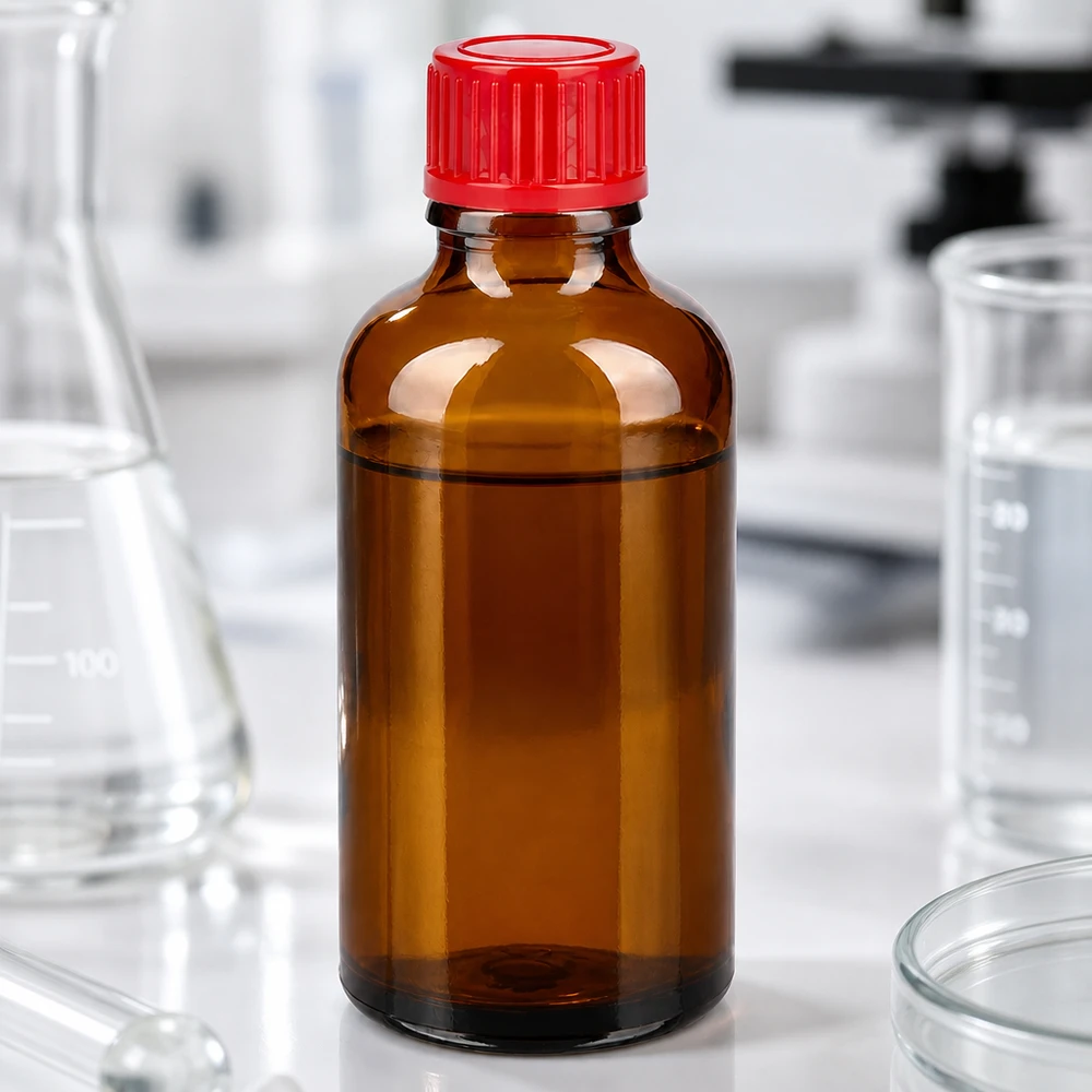 Botella 50ml tapón rosca 11mm rojo estándar BrownLine UT18/50 Frasco de laboratorio de 50 ml de vidrio ámbar de alta calidad con práctica rosca de 11 mm