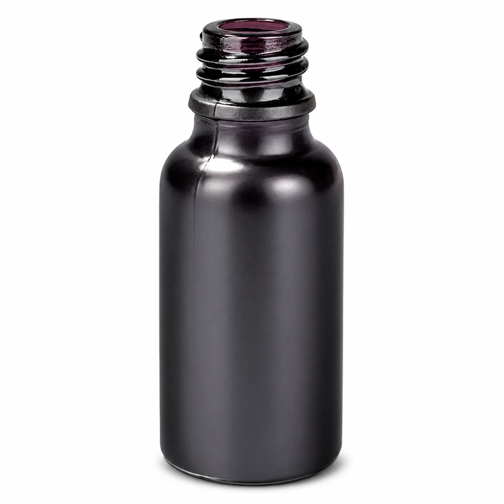 Frasco de farmacia de vidrio negro de 20 ml con tapón UNiTWIST para aplicaciones farmacéuticas
