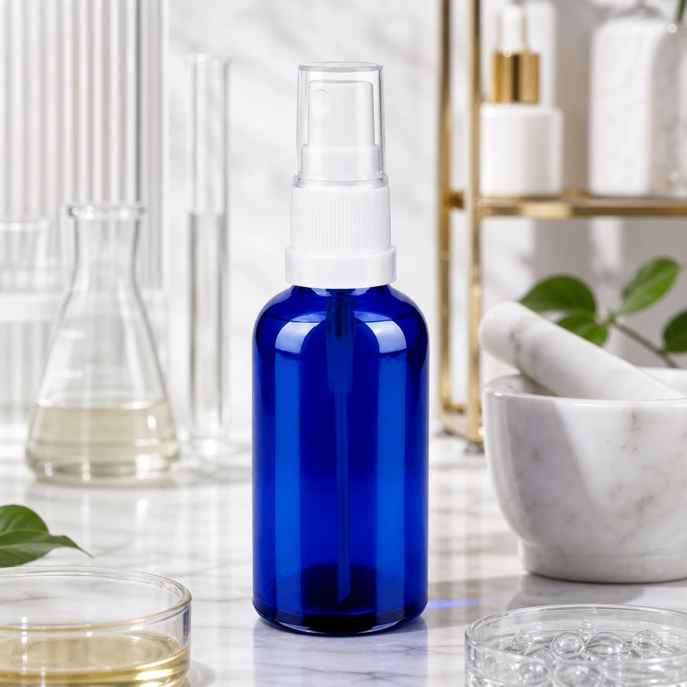 Recipiente de cristal de 50 ml con pulverizador para distribuir uniformemente los productos de cuidado