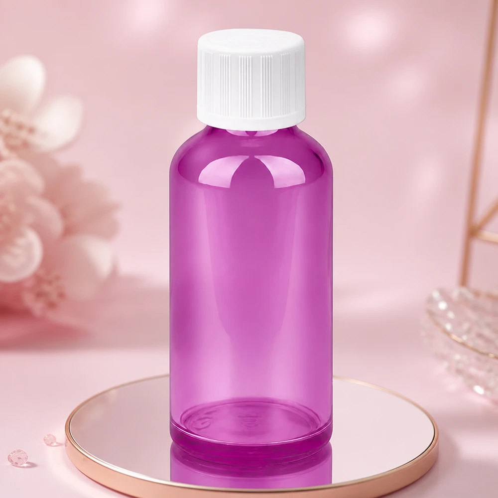 Frasco de laboratorio de 50 ml con tapón a prueba de niños de color morado para aplicaciones farmacéuticas