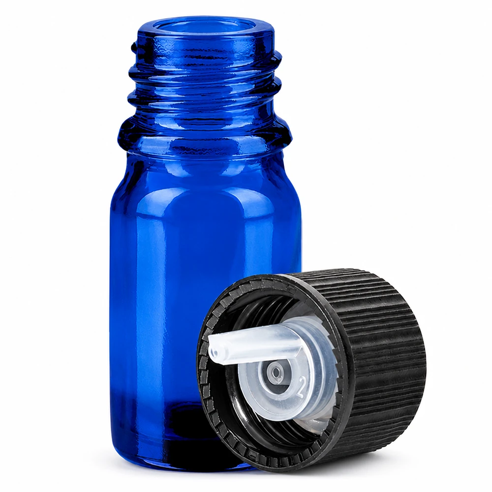 Frasco cuentagotas de 5 ml con tapón estándar negro de 1 mm BlueLine UT18/5 Frasco de cristal de 5 ml con punta cuentagotas de 1 mm y tapón negro para una dosificación precisa
