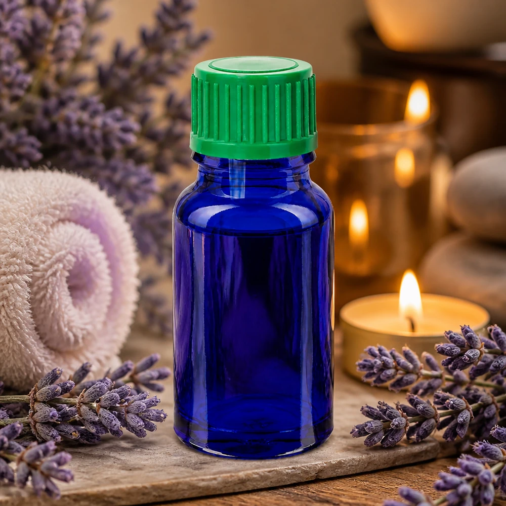 Frasco cuentagotas de 10 ml con tapón estándar verde de 0,8 mm BlueLine UT18/10 Frasco gotero azul de 10 ml STD BlueLine con tapón de rosca verde para aromaterapia