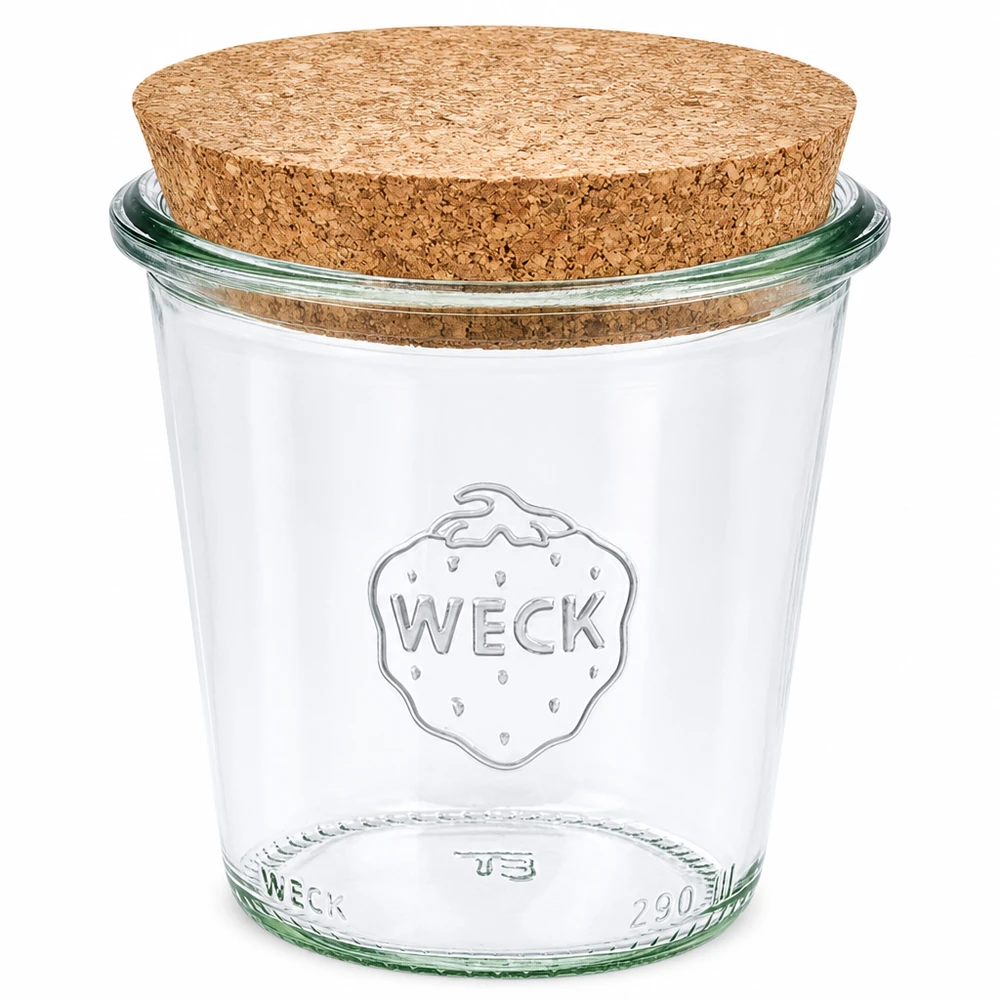 Vaso alto 290ml WECK RR80 con corcho natural Vaso WECK 290ml RR80 con tapa de corcho natural Tarro transparente para almacenamiento y conservación