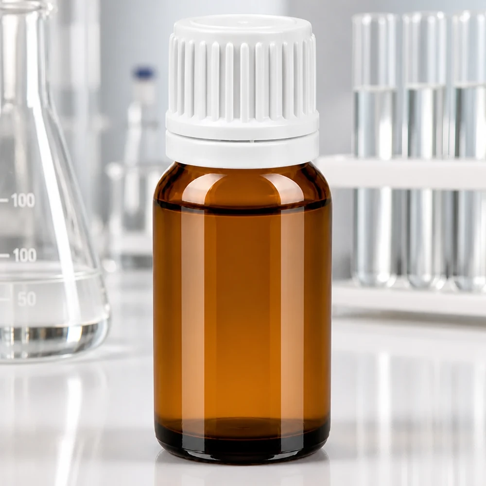 Frasco de vidrio de 10 ml de color ámbar con tapón blanco para aplicaciones profesionales de laboratorio