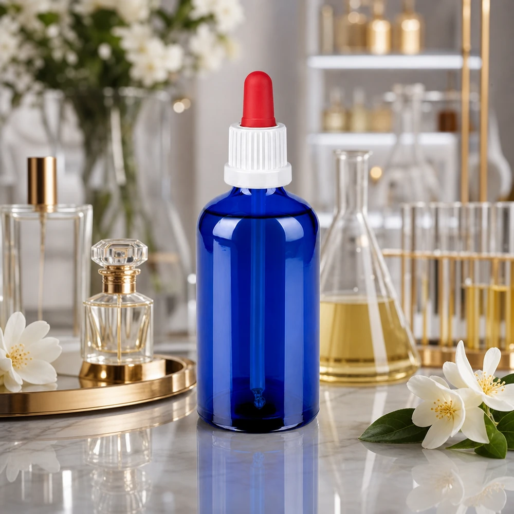 Frasco pipeta 100ml negro blanco/rojo cierre inviolable BlueLine UT18/100 Frasco gotero preciso de 100 ml en azul brillante para aplicaciones homeopáticas y naturopatía