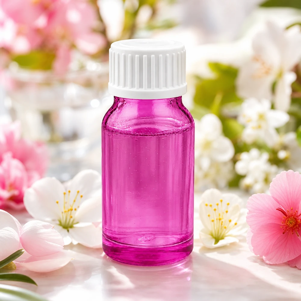Frasco cuentagotas de 10 ml con rosca STD y tapón blanco UT18/10 de elegante diseño morado