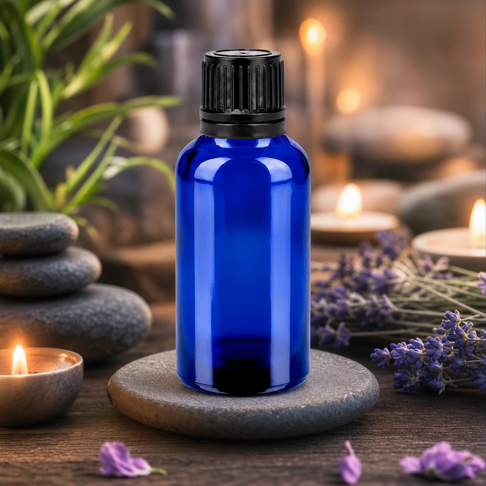 Frasco de vidrio violeta de 30 ml con protección UV para esencias y tinturas fotosensibles
