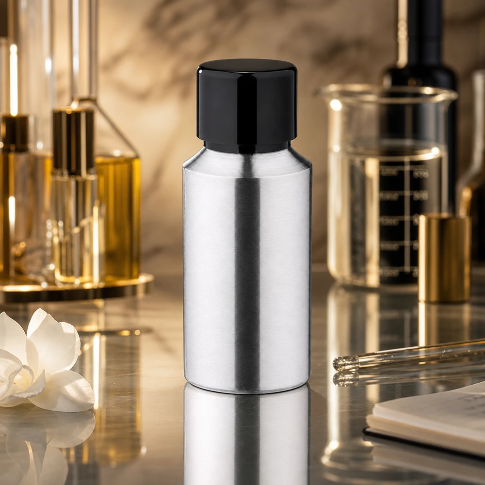 Botella de aluminio pulido de 30 ml con tapón de rosca Frasco profesional de aluminio pulido de 30 ml para productos cosméticos y sérums de alta calidad