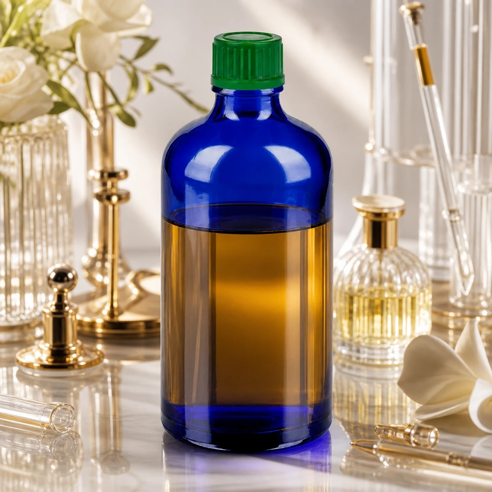Frasco de vidrio azul cobalto de 100 ml con rosca de 11 mm ideal para aplicaciones de laboratorio y productos químicos