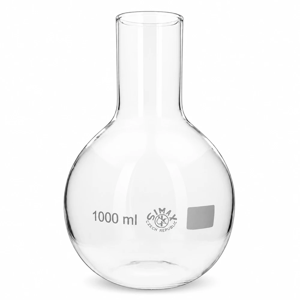 Frasco redondo de 1000 ml con cuello ancho y cuello de tubo largo para facilitar el llenado
