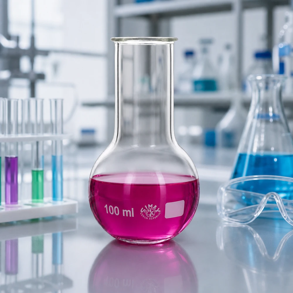 Frasco de pie de 100 ml de vidrio de laboratorio transparente con cuello ancho para facilitar el llenado y la limpieza
