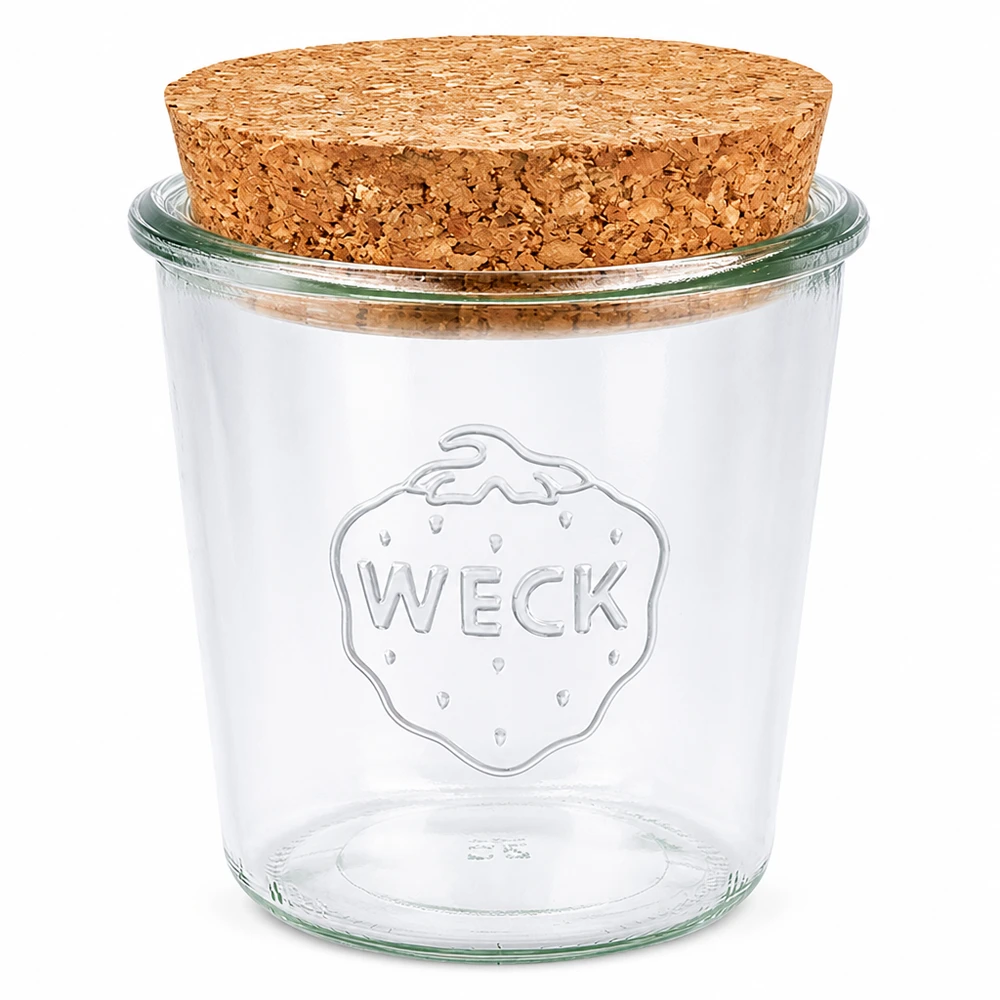 Vaso WECK RR100 de 580ml con corcho natural WECK tarro giratorio 580ml RR100 con tapa de corcho natural tarro de conserva tarro de almacenaje transparente