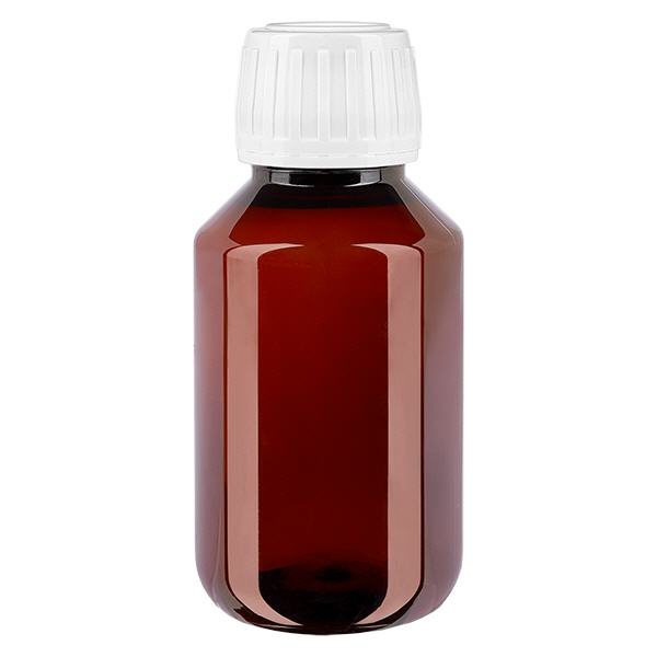 Botella PET 100ml con tapón de seguridad blanco estándar Botella PET 100ml con tapón de seguridad blanco estándar