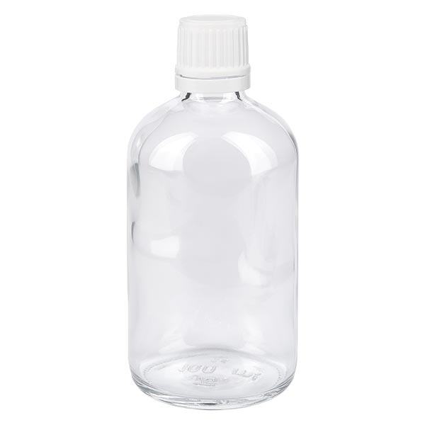 Botella de farmacia transparente 100ml tapón cuentagotas 1.2mm cierre inviolable blanco Botella de farmacia transparente 100ml tapón cuentagotas 1.2mm cierre inviolable blanco