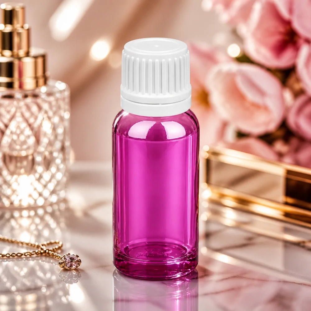 Elegante frasco PurpleLine de 20 ml con abertura de 11 mm y tapón de rosca blanco para perfume