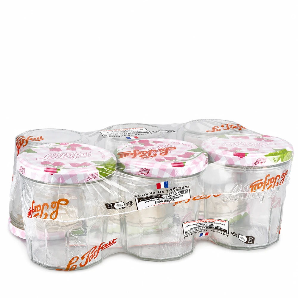 Le Parfait Vasos de 324 ml en pack de 6 con tapa de rosca envueltos en papel de aluminio para mermeladas y conservas