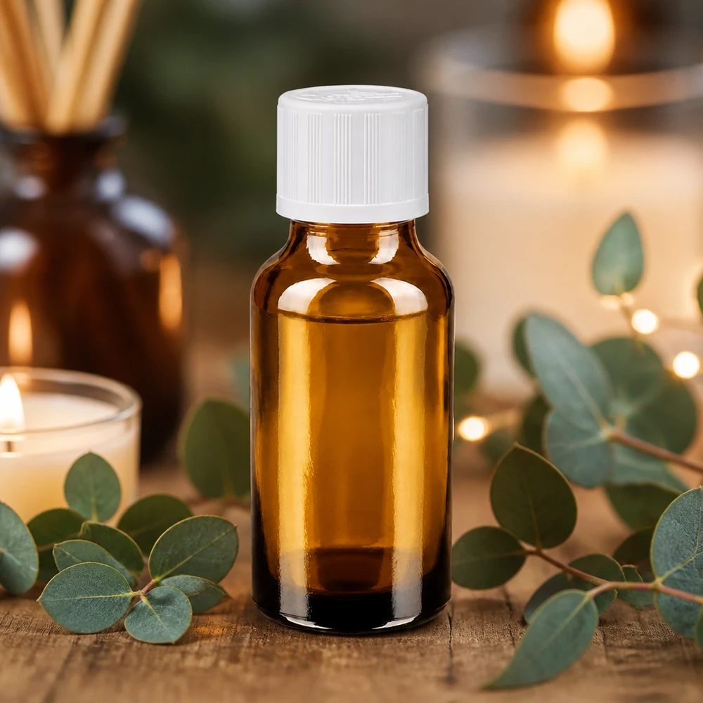 Frasco de farmacia de 20 ml, de color marrón, con tapón de seguridad blanco, para aceites esenciales y aromaterapia