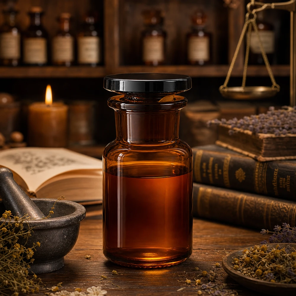 Frasco de farmacia de 50 ml, de color marrón, con cuello ancho y tapón de vidrio, fabricado en vidrio borosilicato de alta calidad
