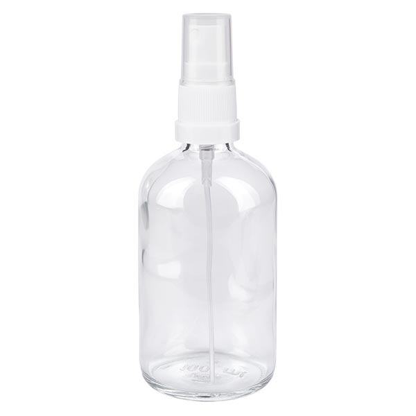 Botella de farmacia transparente 100ml tapón pulverizador blanco Botella de farmacia transparente 100ml tapón pulverizador blanco