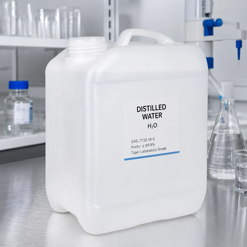Bidón de laboratorio de 2,5 litros de HDPE para agua destilada, sin tapa, de color blanco