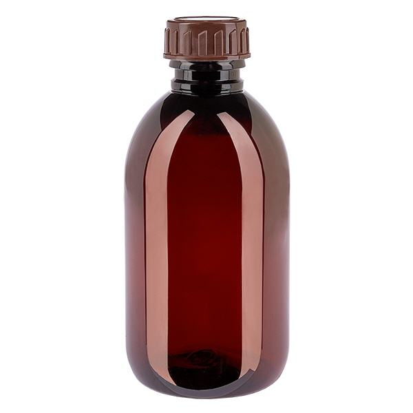 Botella PET 250ml con tapón marrón estándar Botella PET 250ml con tapón marrón estándar