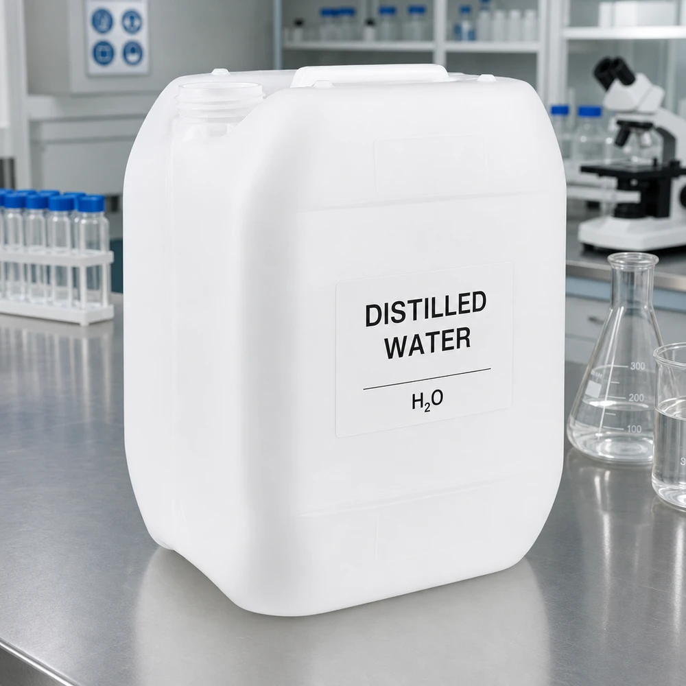 Bidón de laboratorio de 10 litros para agua destilada (H₂O), recipiente de HDPE blanco sin tapón