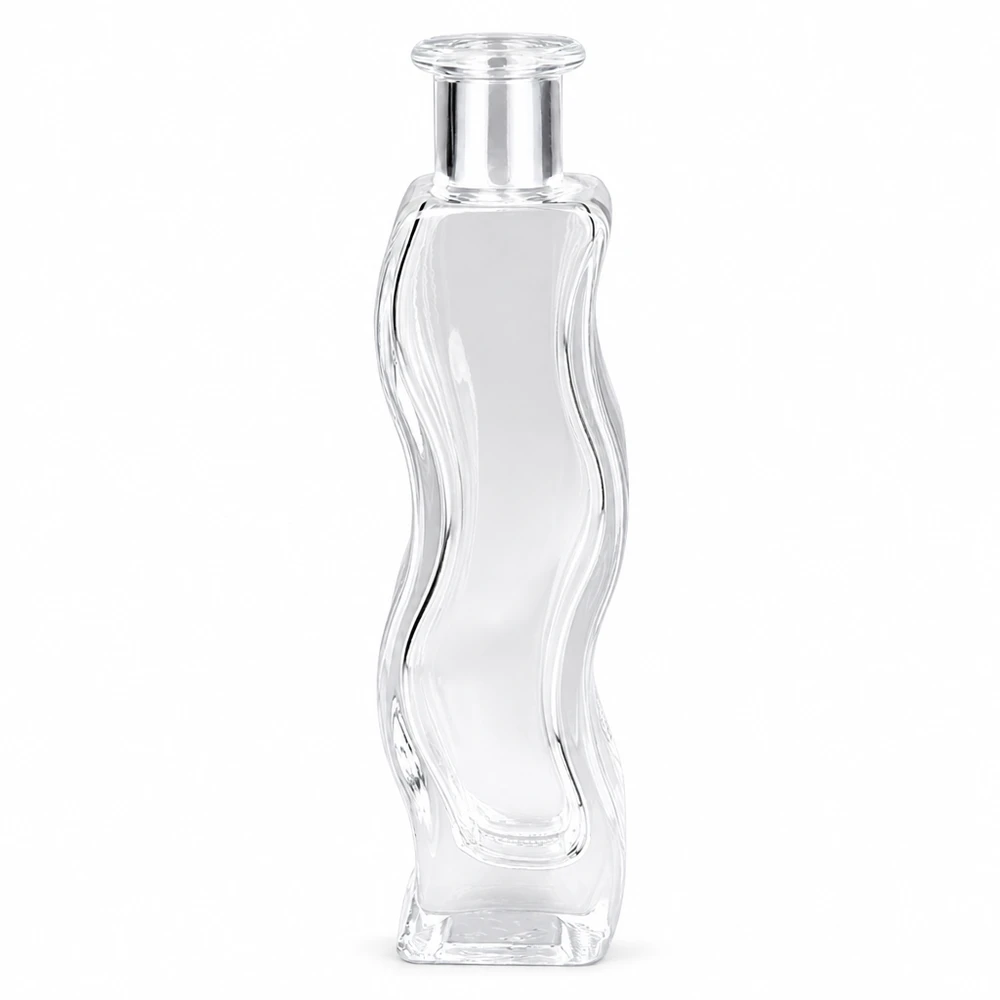 Frasco de vidrio de 100 ml Melissa vacío sin tapón UNiTWIST transparente con forma ondulada para perfumes o cosméticos