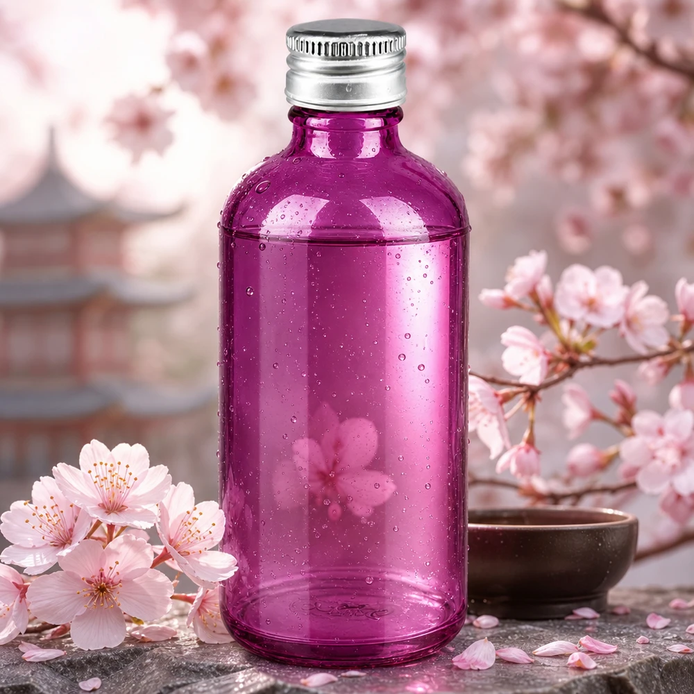Botella de 100 ml. Tapón de rosca de 11 mm aluminio-plata estándar PurpleLine. UT18/100 Elegante frasco de vidrio violeta de 100 ml con rosca de 11 mm perfecto para el envasado de cosméticos premium