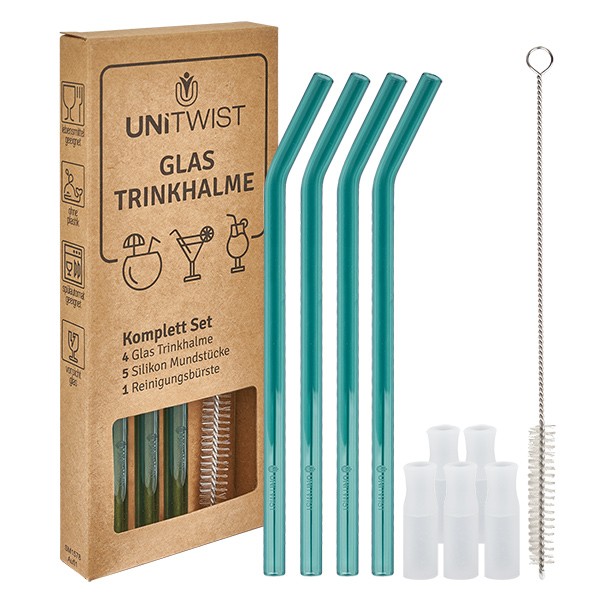 Juego de pajitas de vidrio verde con puntas blandas UNiTWIST Juego de pajitas de vidrio verde con puntas blandas UNiTWIST
