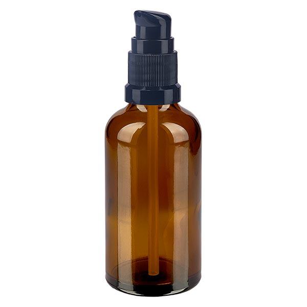 Botella de farmacia marrón 50ml tapón bomba negro estándar Botella de farmacia marrón 50ml tapón bomba negro estándar