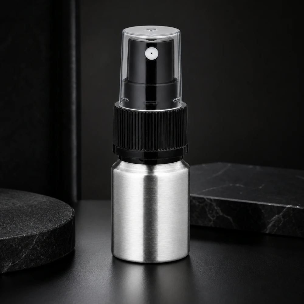 Botella de aluminio pulido de 10 ml con atomizador Frasco pulverizador de aluminio de 10 ml con cabezal atomizador transparente: dosificación precisa para perfumes y aceites