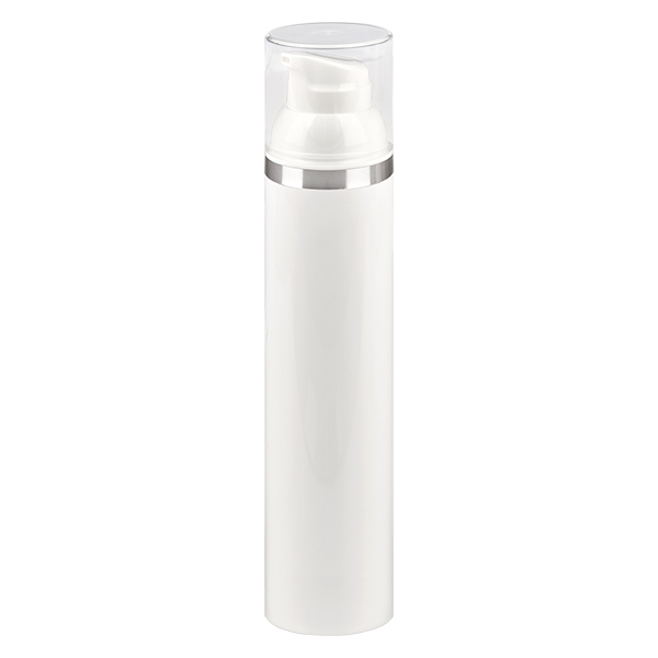 Dispensador Airless de 100 ml blanco con relieve plateado Dispensador Airless de 100 ml blanco con relieve plateado
