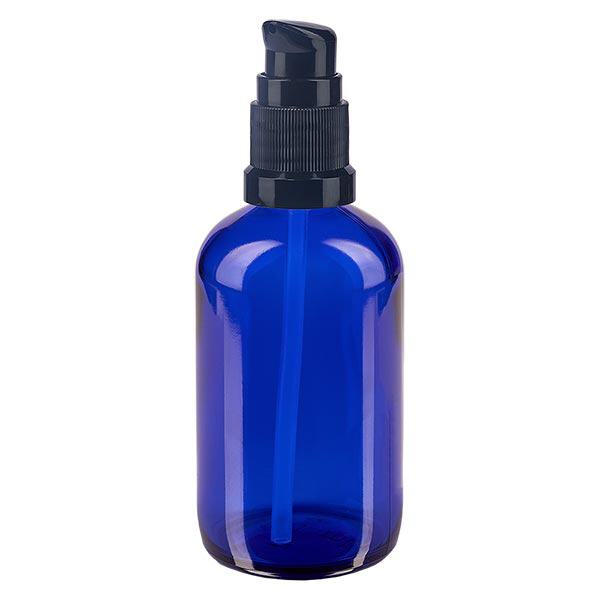 Botella de farmacia azul 100ml tapón bomba negro estándar Botella de farmacia azul 100ml tapón bomba negro estándar