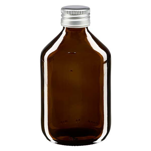 Frasco para medicamentos de 300 ml, marrón, con tapón de aluminio plateado ApoGlas Frasco para medicamentos de 300 ml, marrón, con tapón de aluminio plateado ApoGlas