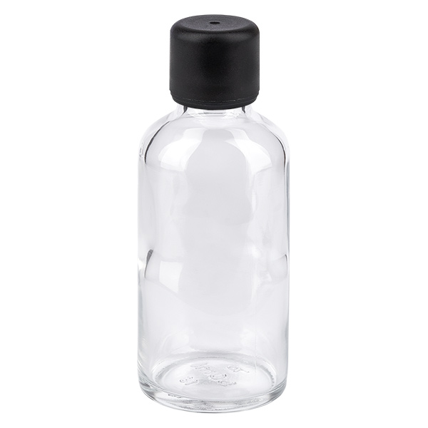 Botella de 50 ml con tapón de rosca de 6 mm negro estándar ClearLine UT18/50 Botella de 50 ml con tapón de rosca de 6 mm negro estándar ClearLine UT18/50