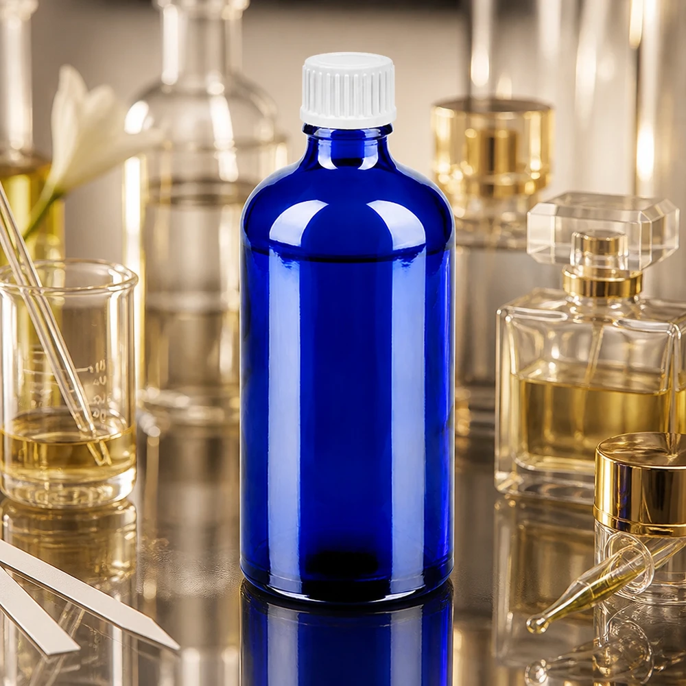 Frasco cuentagotas de 100 ml con cierre estándar blanco de 0,9 mm BlueLine UT18/100 Frasco profesional de laboratorio de 100 ml azul con sistema de goteo de 0,9 mm para aplicaciones científicas
